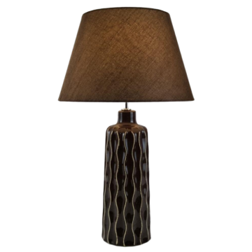 Настольная лямпа з карычневым керамічным абажуром у хвалістую палоску