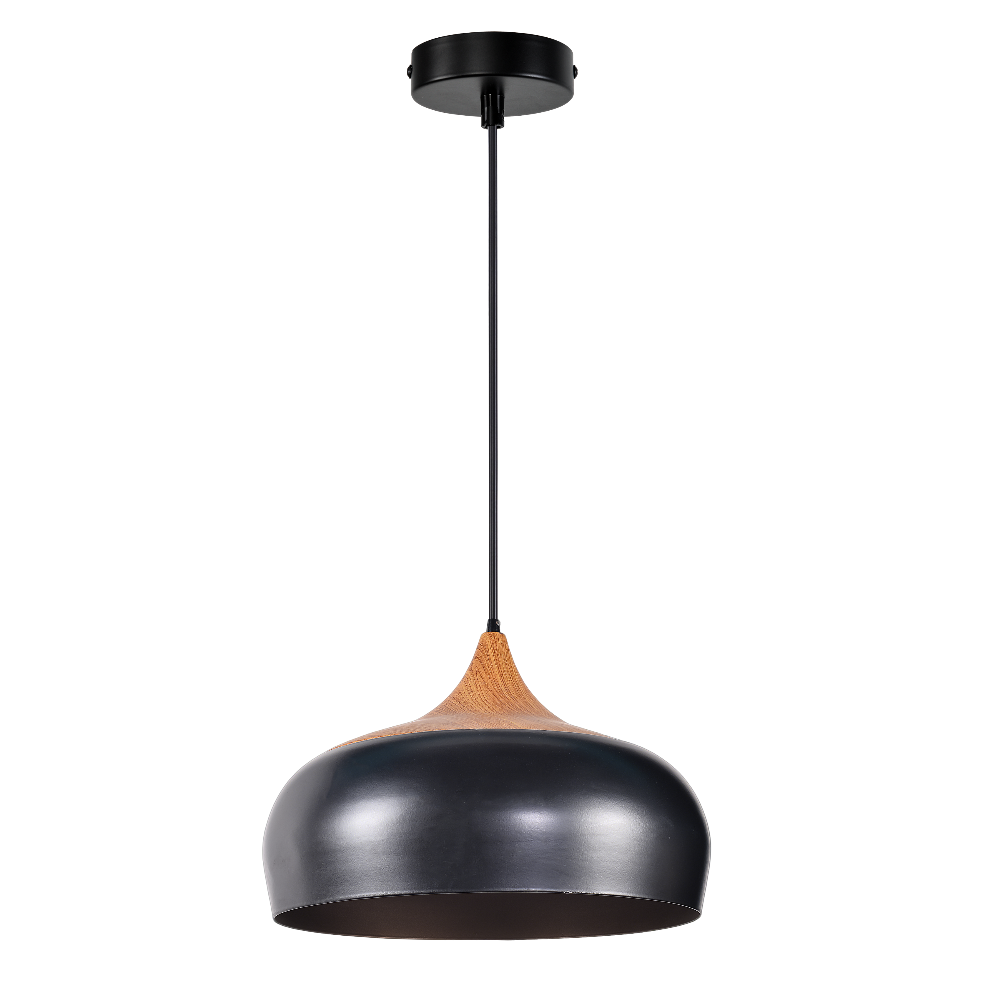 Pendant Light with Black Metal and Wood