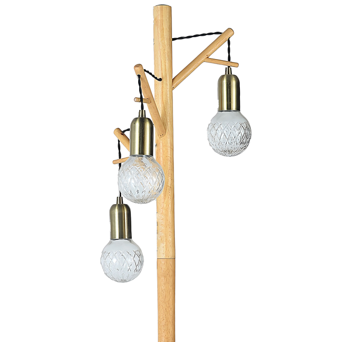 Floor Light with Wood Pole 3 Sphere Heads