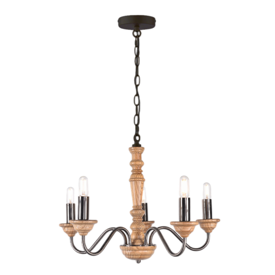 Pendant Lamp with Black Chain Wood Post Metal Arms