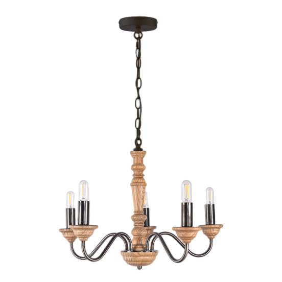 Pendant Lamp with Black Chain Wood Post Metal Arms