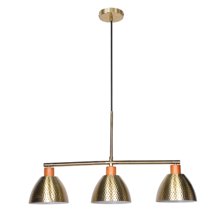 Customizable Pendant Lamp in Unified Gold with Three Hamm...