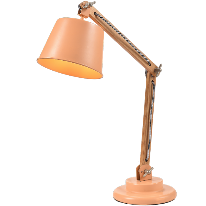 Industrial Vintage Table Lamp with Adjustable Oak Arm and Cylinder Shade