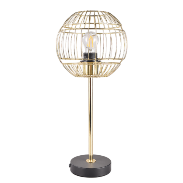 Table Lamp Gold Metal Hollow Sphere Black Base