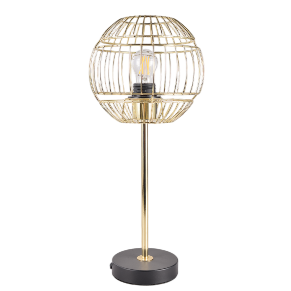 Table Lamp Gold Metal Hollow Sphere Black Base