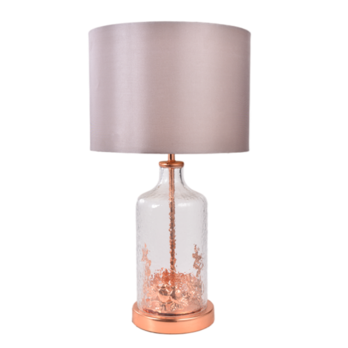 Table Lamp with Glass Vase Base Pink Shade Copper Neck