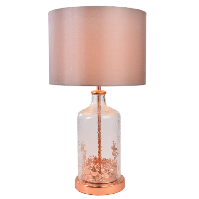 Table Lamp with Glass Vase Base Pink Shade Copper Neck