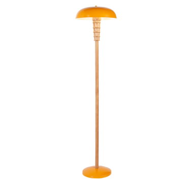 Floor Lamp Featuring Pale Wood Pole and Dual Orange Metal...