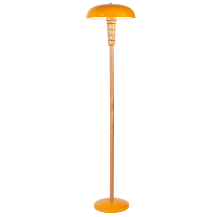 Floor Lamp Featuring Pale Wood Pole and Dual Orange Metal...