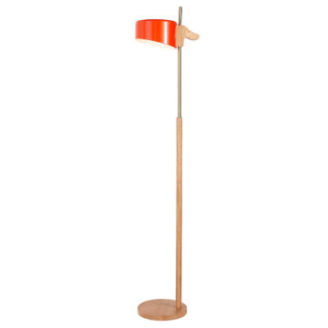 Floor Lamp with Pale Wood Base and Modern Red Metal Shade