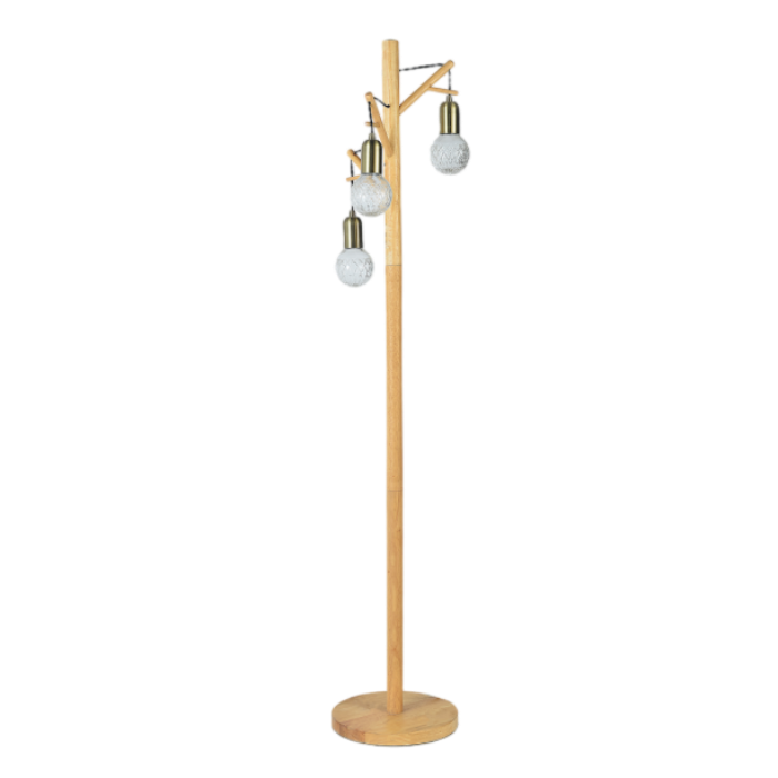 Floor Light with Wood Pole 3 Sphere Heads