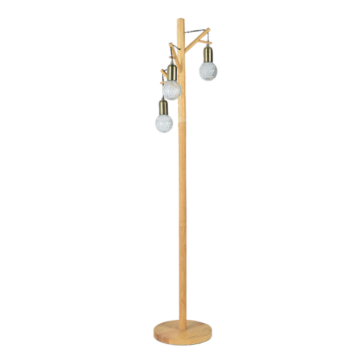 Floor Light with Wood Pole 3 Sphere Heads