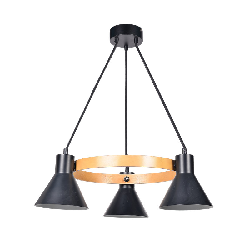 Pendant Lamp with Triple Shade and Wood Ring