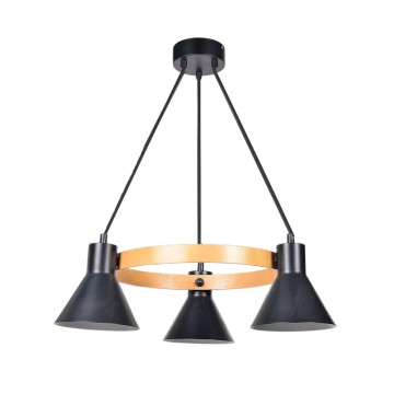 Падвесная лямпа з патройным абажурам і драўляным кольцам