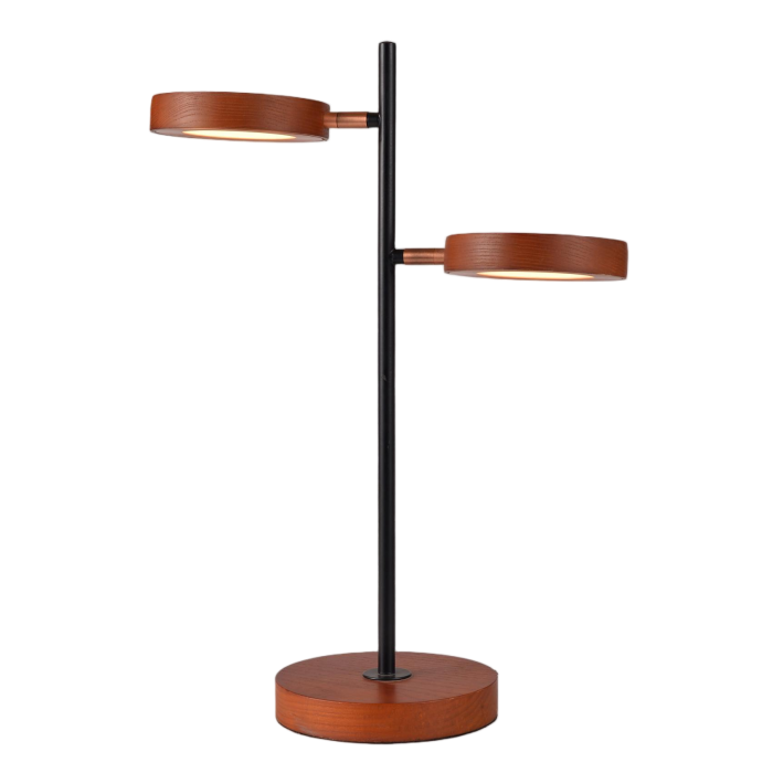 Table Lamp, Wooden Desk Light with Dual Copper Heads Cust...