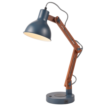 ئۈستەل چىرىغى ، خاسلاشتۇرغىلى بولىدىغان قوڭۇر ياغاچ قول كۆك مېتال سايە W ...