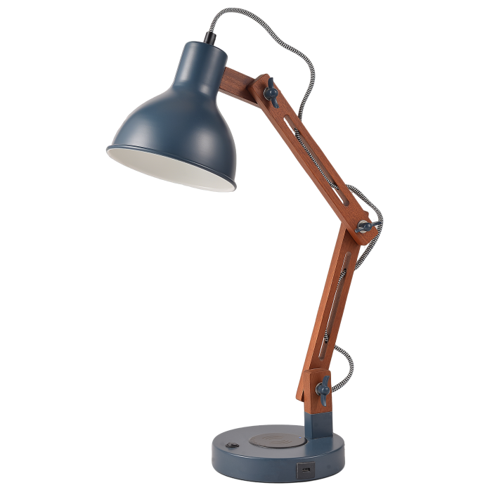 ئۈستەل چىرىغى ، خاسلاشتۇرغىلى بولىدىغان قوڭۇر ياغاچ قول كۆك مېتال سايە W ...