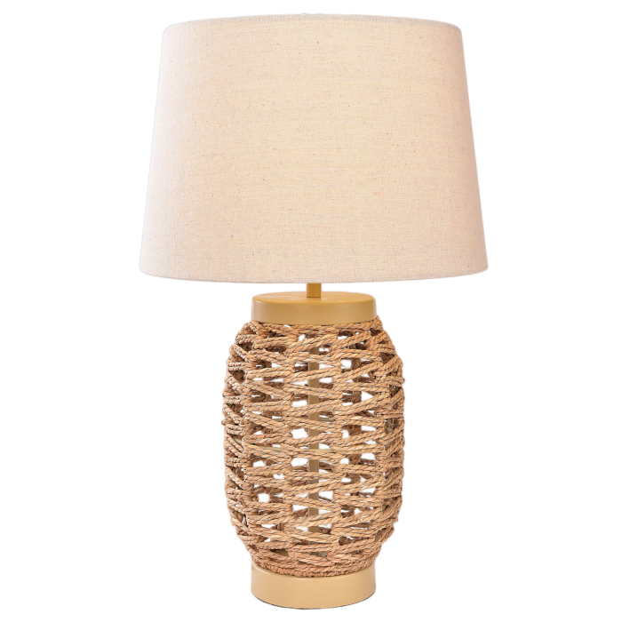 Desk Lamp Custom Antique Gold Metal Woven Shade Cream Fabric
