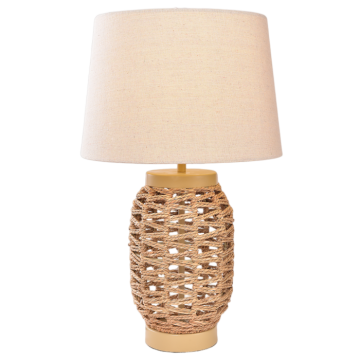 Настолна лампа по поръчка, антично златист метален тъкан абажур, кремав плат