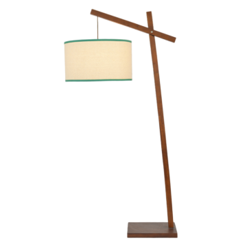Floor Lamp Custom Reading Light Brown Wood Base Cream Fab...