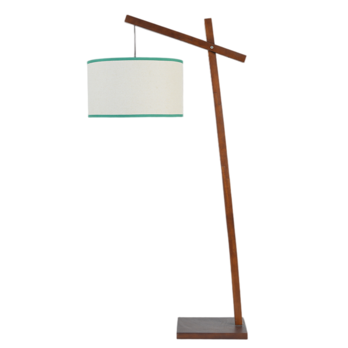 Floor Lamp Custom Reading Light Brown Wood Base Cream Fab...