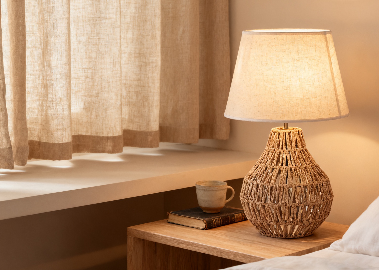 table lamp with a paper cord fabric shade