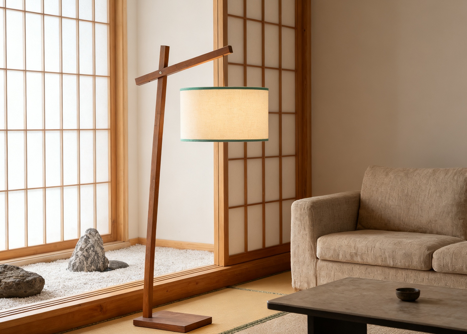 Wooden Floor Lamp in Japanese-Style Room