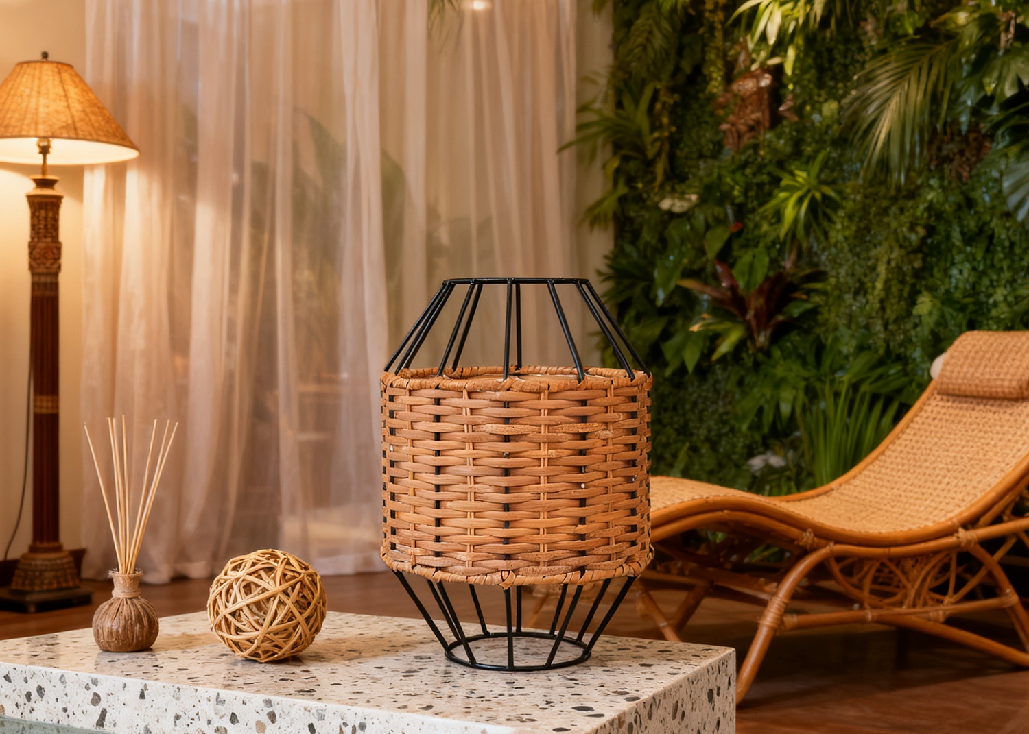 Rattan Table Lamp in Tropical Space