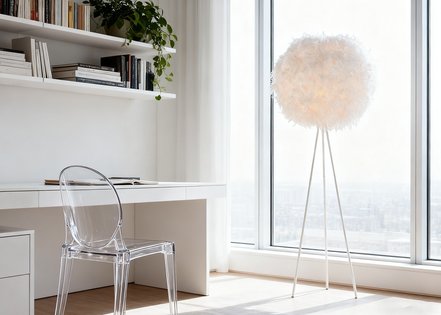 White Feather Floor Lamp in Bright Room