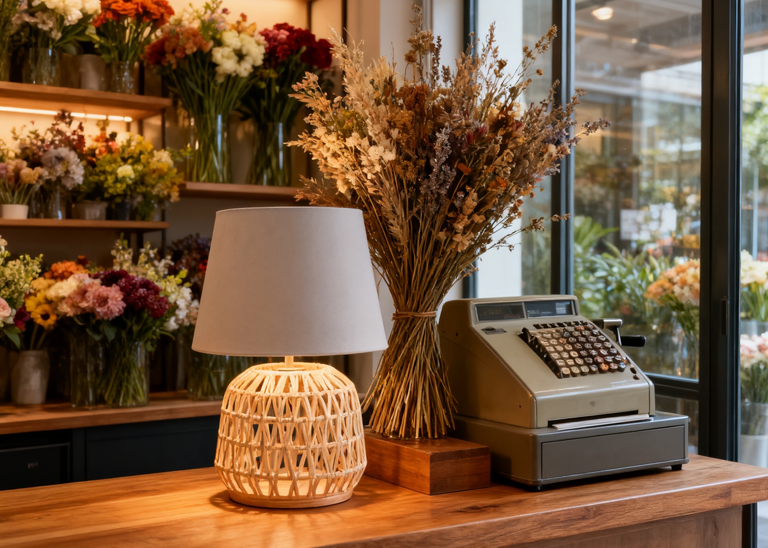 Rattan Table Lamp on Coastal Balcony