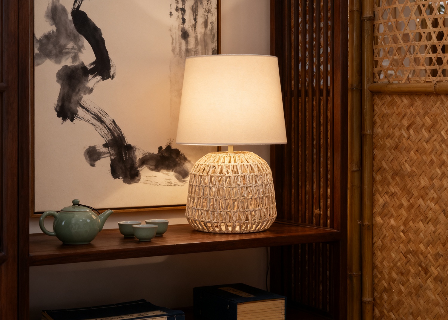 Rattan Table Lamp in Flower Shop