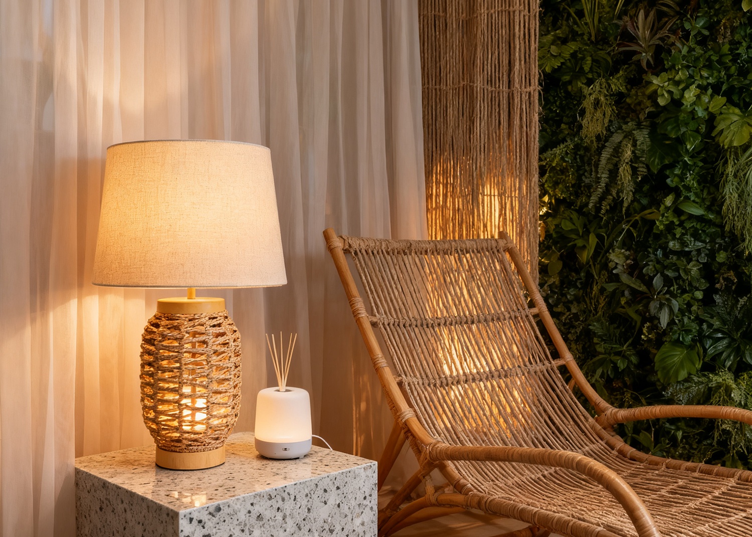 Rattan Table Lamp in Boho Space