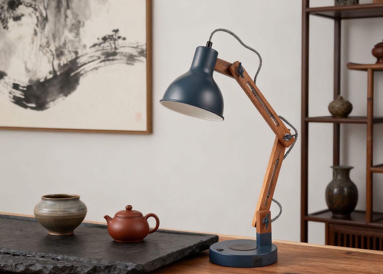 table lamp with wood and metal