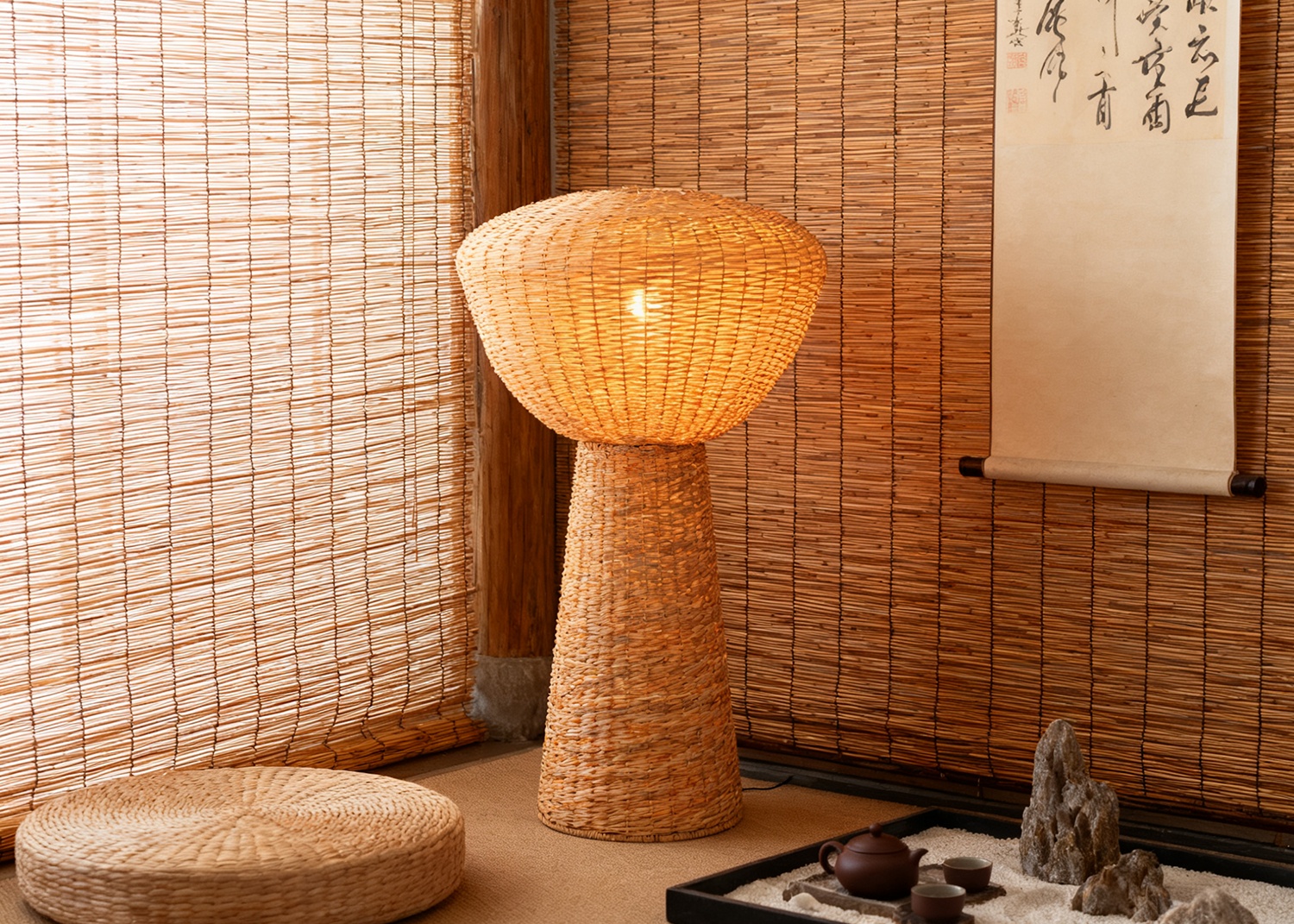 Rattan Floor Lamp in Zen Room