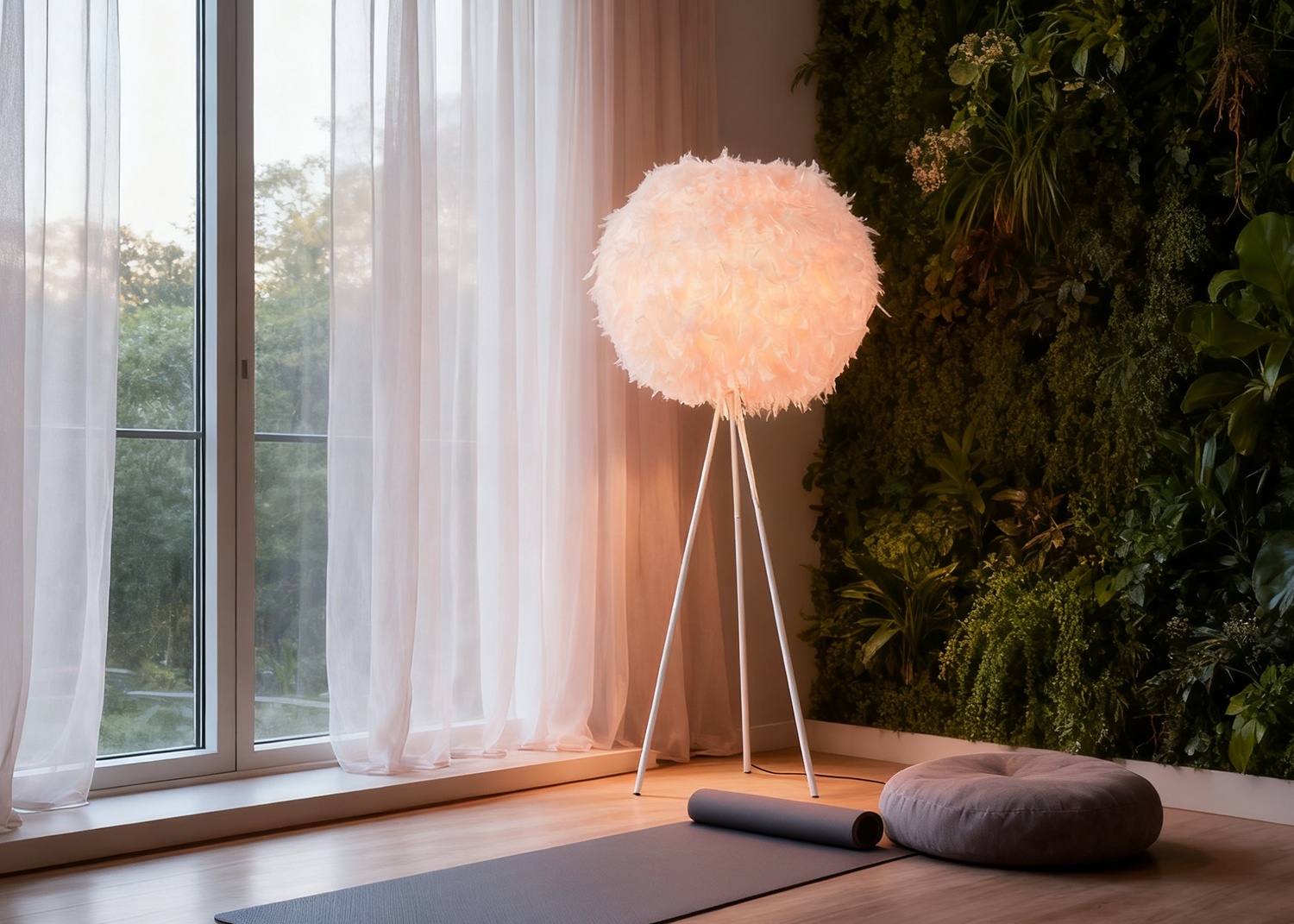 Pink Feather Floor Lamp in Zen Space
