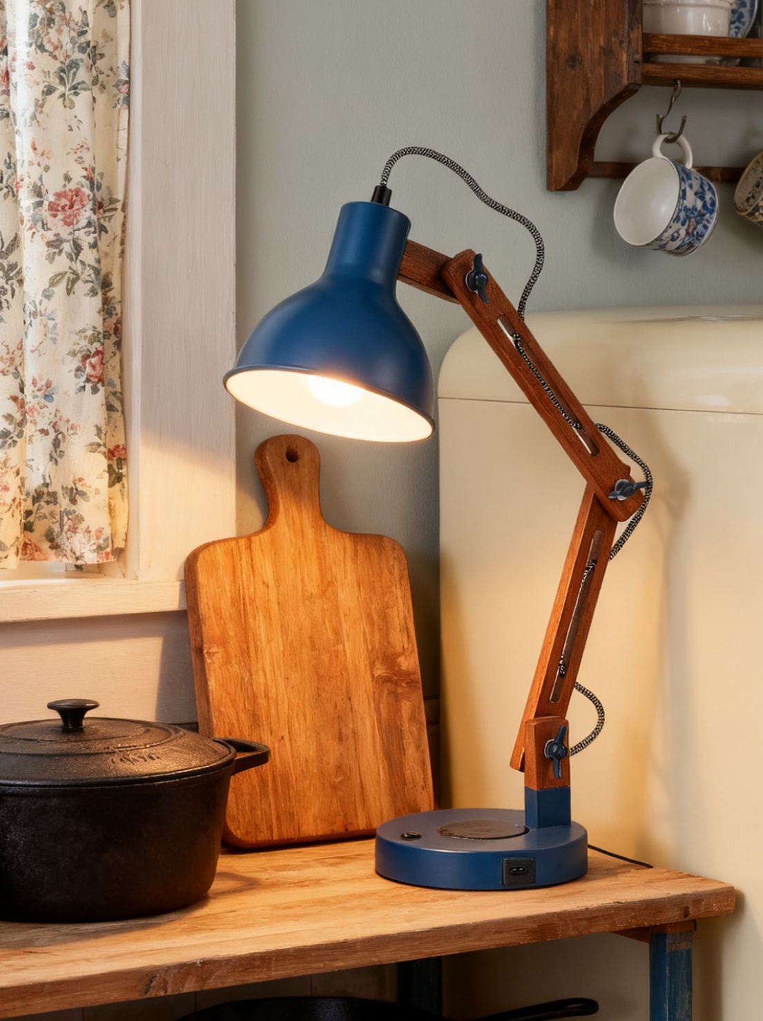 Blue Desk Lamp in Kitchen