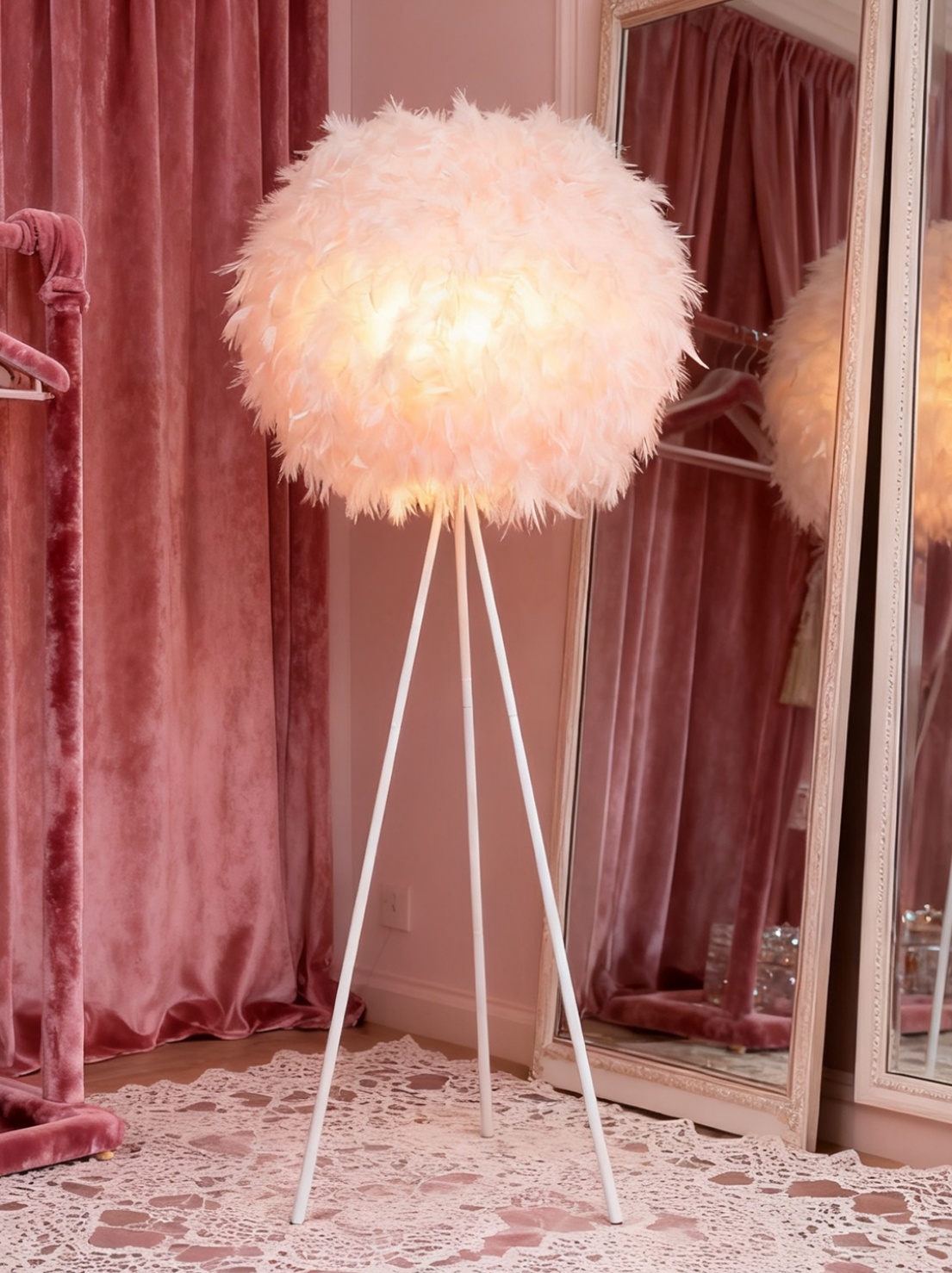 Pink Feather Floor Lamp in Romantic Room