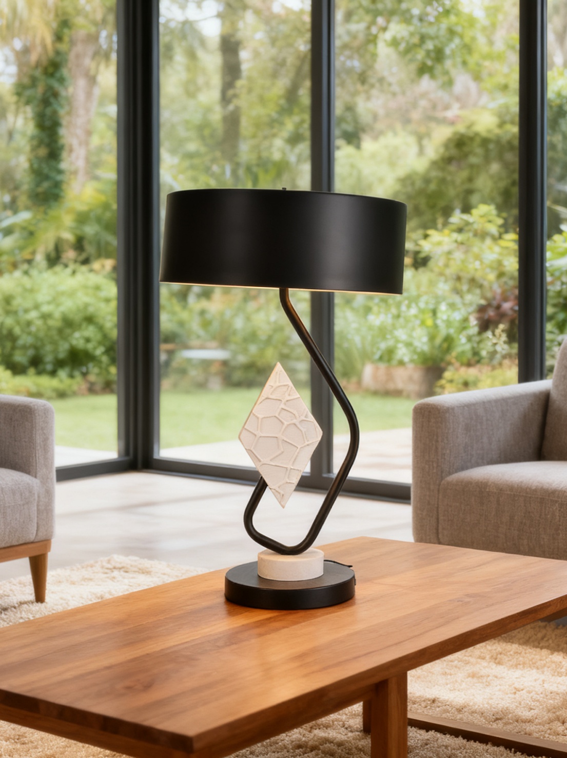 Black Modern Table Lamp in Bright Living Room