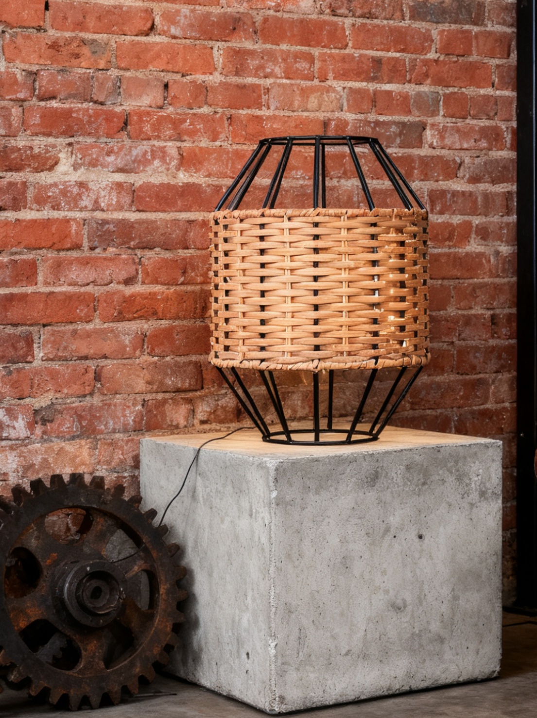 Rattan Table Lamp in Industrial Style