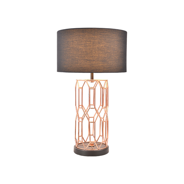 Lámpada de mesa con marco xeométrico de cobre