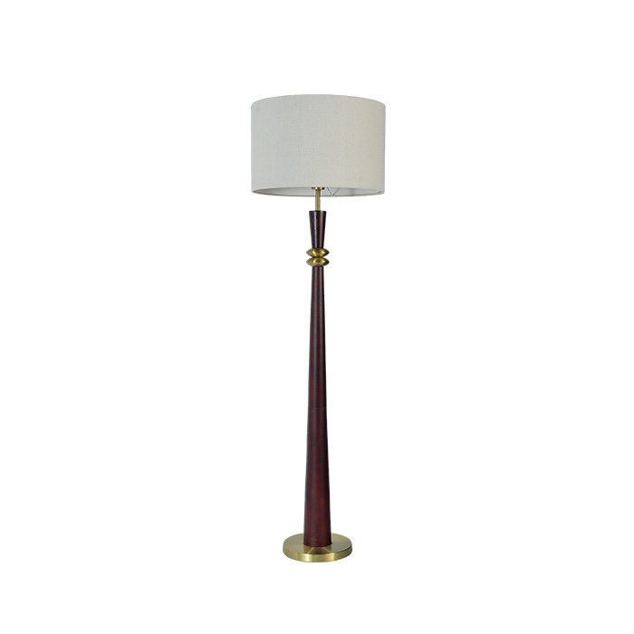 真鍮のアクセントが付いたモダンなウォールナットフロアランプ