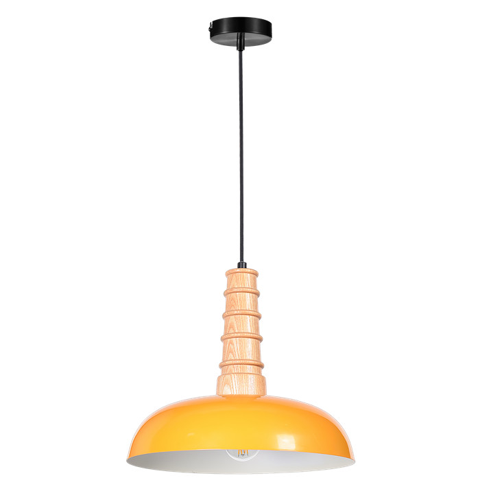 Modern Single Hanging Light with Carved Wood Holder