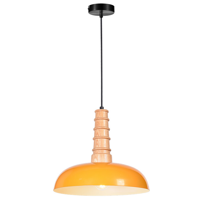 Modern Single Hanging Light with Carved Wood Holder