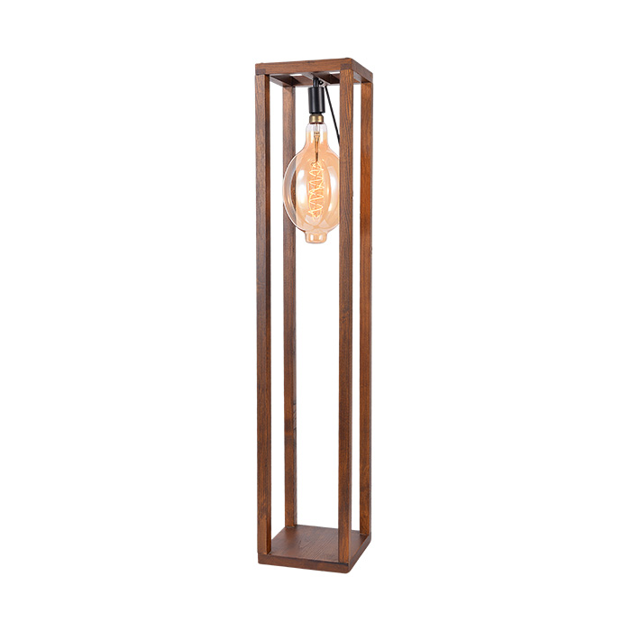 Industrial Open-Frame Wooden Floor Lamp