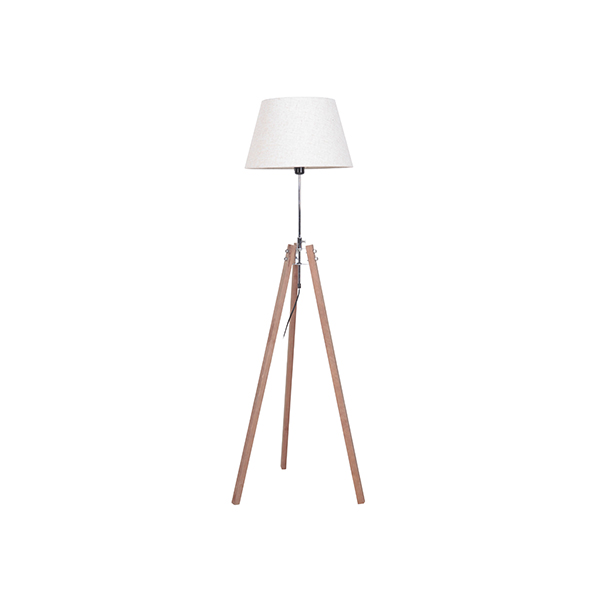 Floor lamp, white lampshade with screw socket, wooden tri...