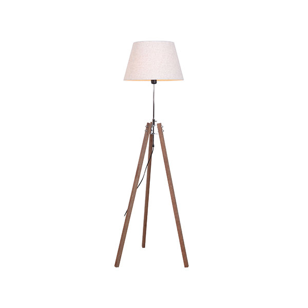 Floor lamp, white lampshade with screw socket, wooden tri...