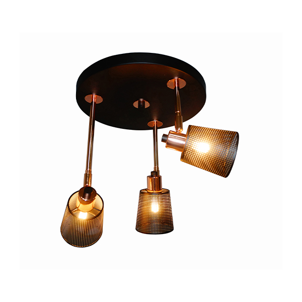 Ceiling light in pure black metal three-bulbs