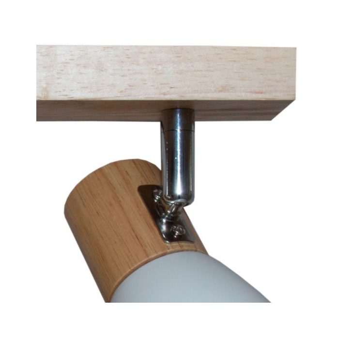 White lampshade, wooden lamp stand with 2-lamp track ceil...