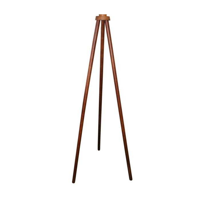 White fabric lampshade, floor lamp with wooden lamp stand