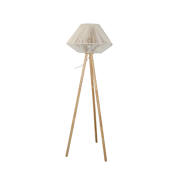 White rattan lampshade with wooden lamp stand floor lamp
